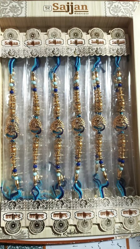Peacock Blue Beaded Thread Rakhi