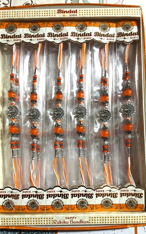 Silver Oxidized Pendant Orange Rakhi